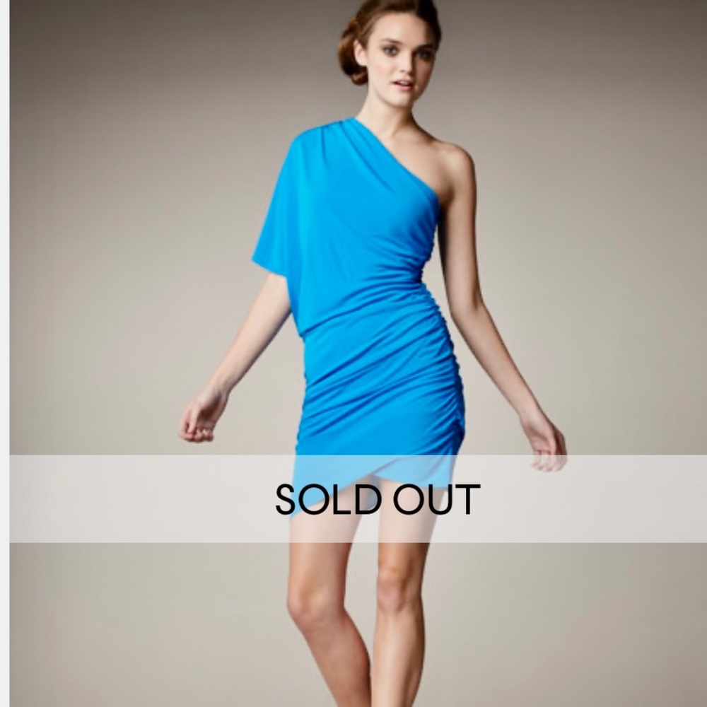 HAUTE HIPPIE Womens Blue Ruched One-shoulder Celebrity Jersey Dress Medium